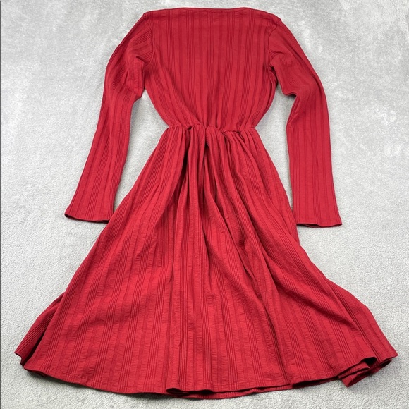 NEW Known Supply S Irene Dress Organic Cotton Elegant Red Long Sleeve Dress - Picture 12 of 14